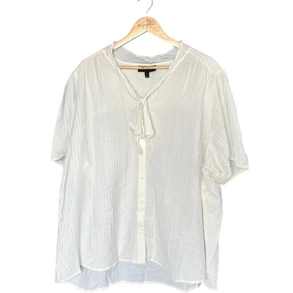 Lane Bryant white crinkle chiffon button front neck tie size 28 - Picture 1 of 9